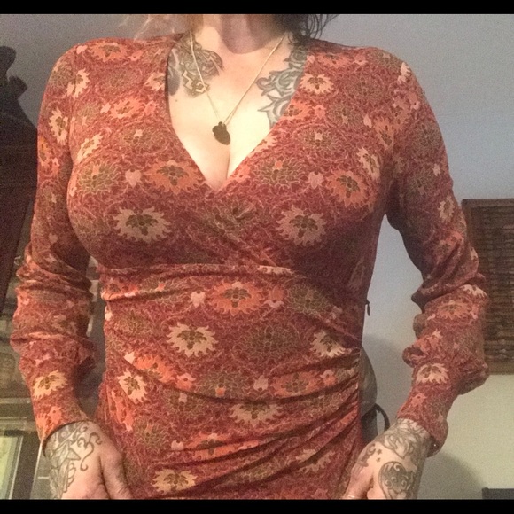 Vivienne Tam Tops - Vivienne Tam Sheer printed blouse with side zipper